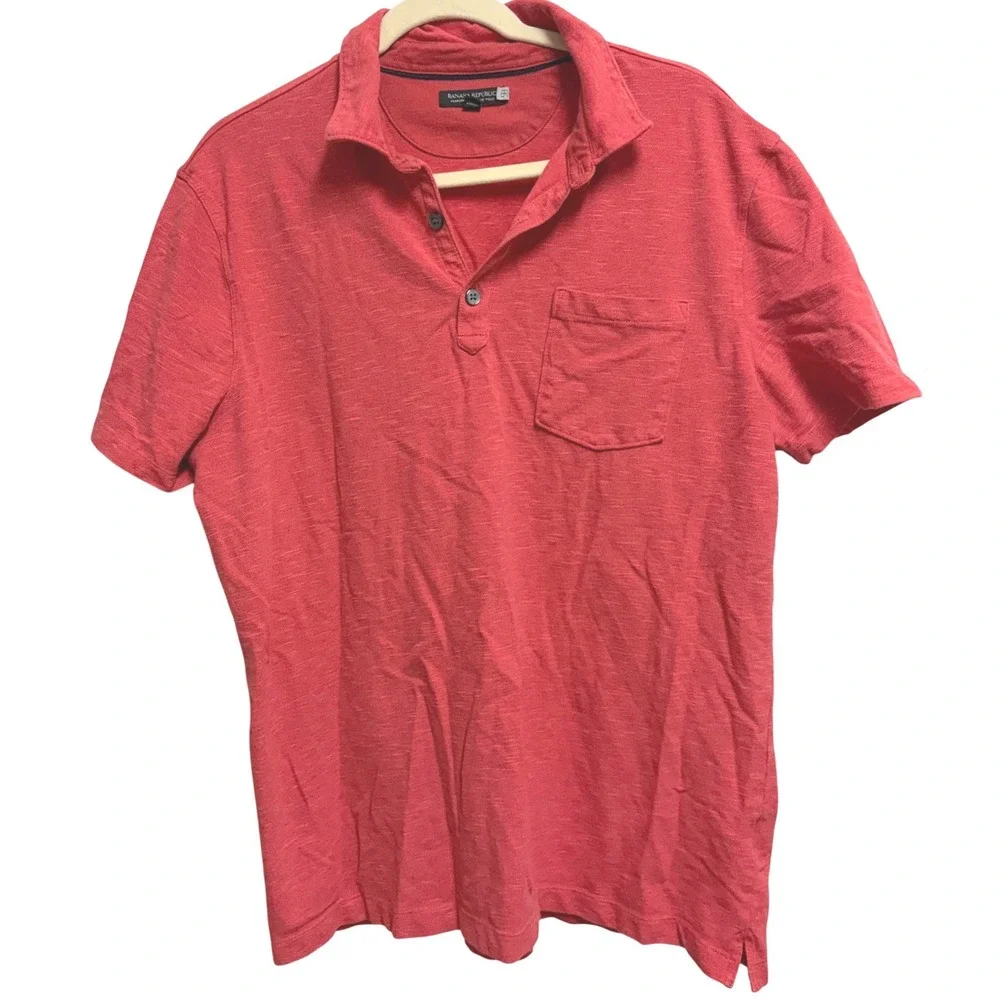 Banana Republic Performance Pique Polo Slub Red Polo Shirt Pocket Stretch XL